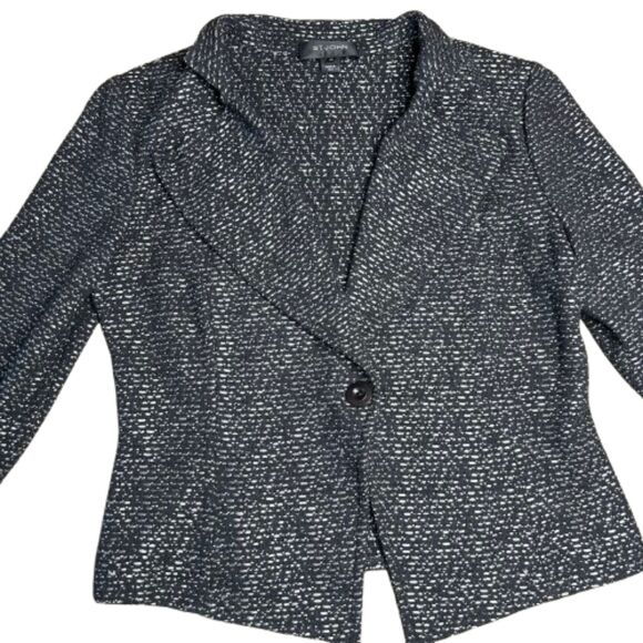 St. John Women's Tweed Knit Black & White Blazer Size Large - Picture 4 of 8